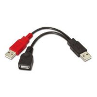 cabo USB 2.0 + Alimentação Aisens A101-0030/ USB Fêmea + USB Macho - USB Macho/ 15cm/ Negro/ Vermelho