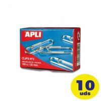 Pack de 10 caixas de 100 Clips Nº2 Apli 11714/ prata