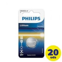 Pack de 20 Pilhas de Botón Philips CR2032/ 3V