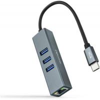 CONVERSOR USB-C A ETHERNET GIGABIT +3*USB 3.0 0.15M NANOCABLE ALUMINIO cinzento