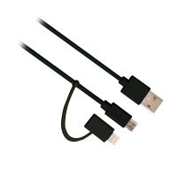 Cabo de carregamento/sincronização 2 em 1 Lightning + Micro USB, 1 metro  - preço válido p/ unidades pré estabelecidas e faturadas até 31 de Dezembro