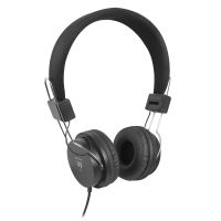 Headsets dobráveis com auriculares macios acolchoados e banda para cabeça ajustável, cabo 1.5m, pretos