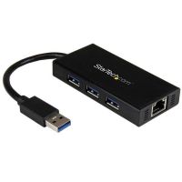 StarTech.com Concentrador USB 3.0 portátil de 3 portas mais Gigabit Ethernet - Alumínio com cabo integrado