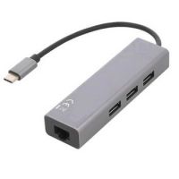 ADAPTADOR USB-C 3.1 GIGABIT LAN 10/100/1000MBPS, 2 PORTAS USB 3.0 - CINZENTO